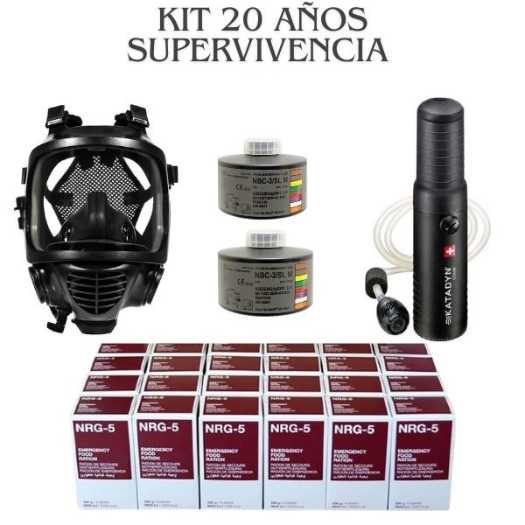 Kit de Supervivencia NRBQ 20 Años Protección Nuclear, Biológica y Agua (50.000L)