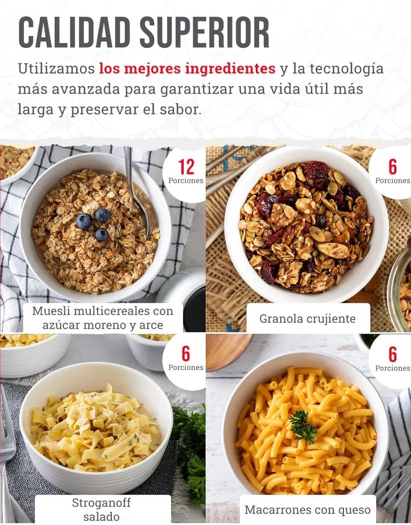 60 porciones de desayuno y plato principal (7 dias)